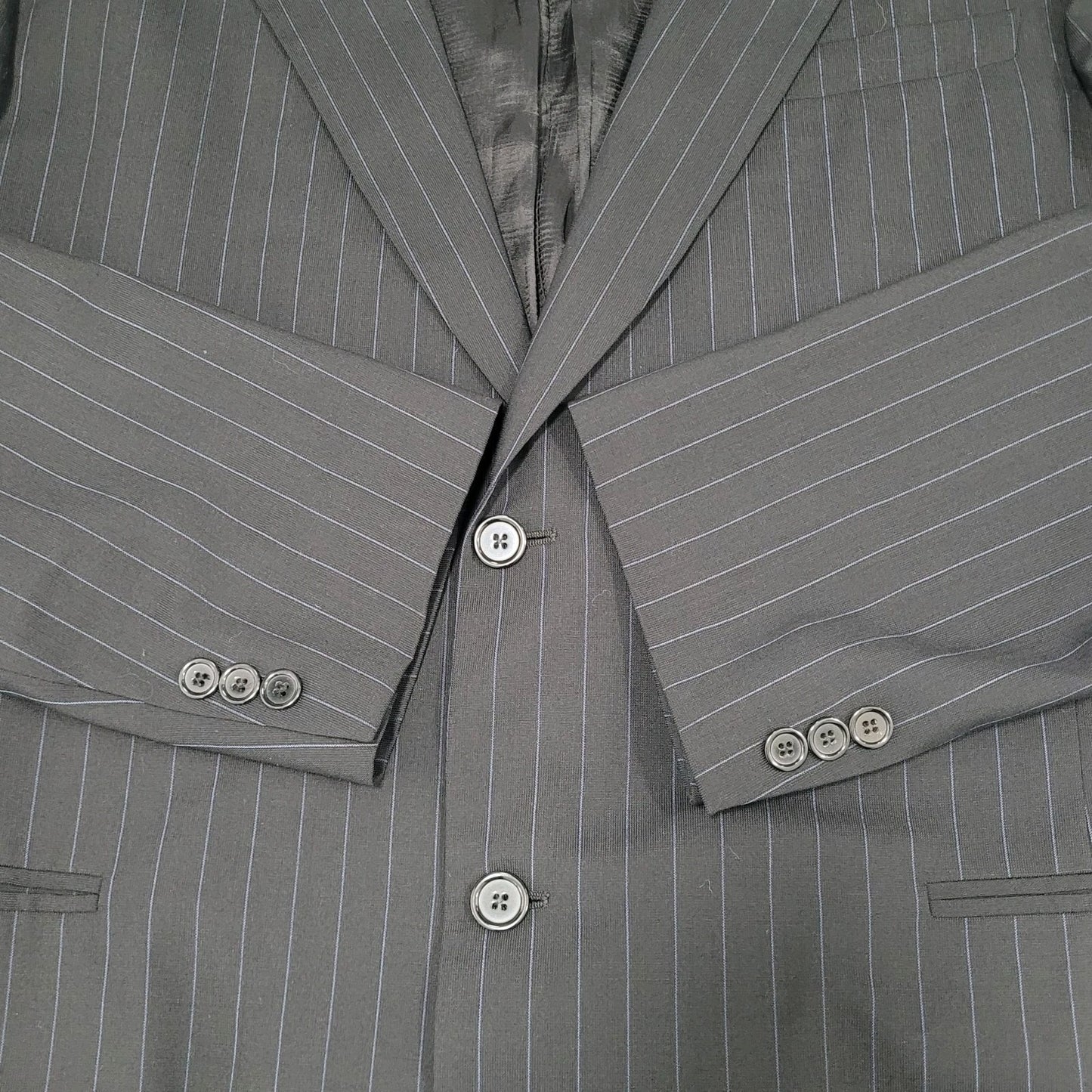 Donna Karan Black 100% Wool Pinstriped Blazer Sport Coat Italy Made Size 44L