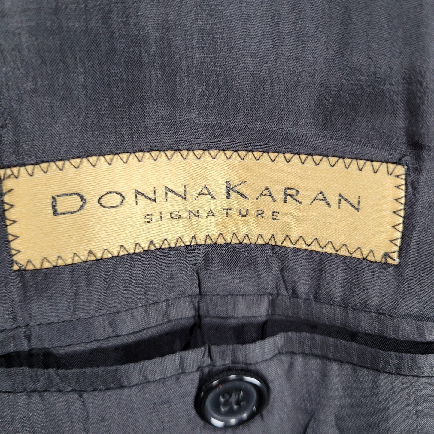 Donna Karan Black 100% Wool Pinstriped Blazer Sport Coat Italy Made Size 44L