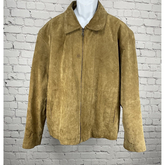 VTG Sun River Brown Tan Suede Leather Zipped Pocket Lined Jacket Size Large L