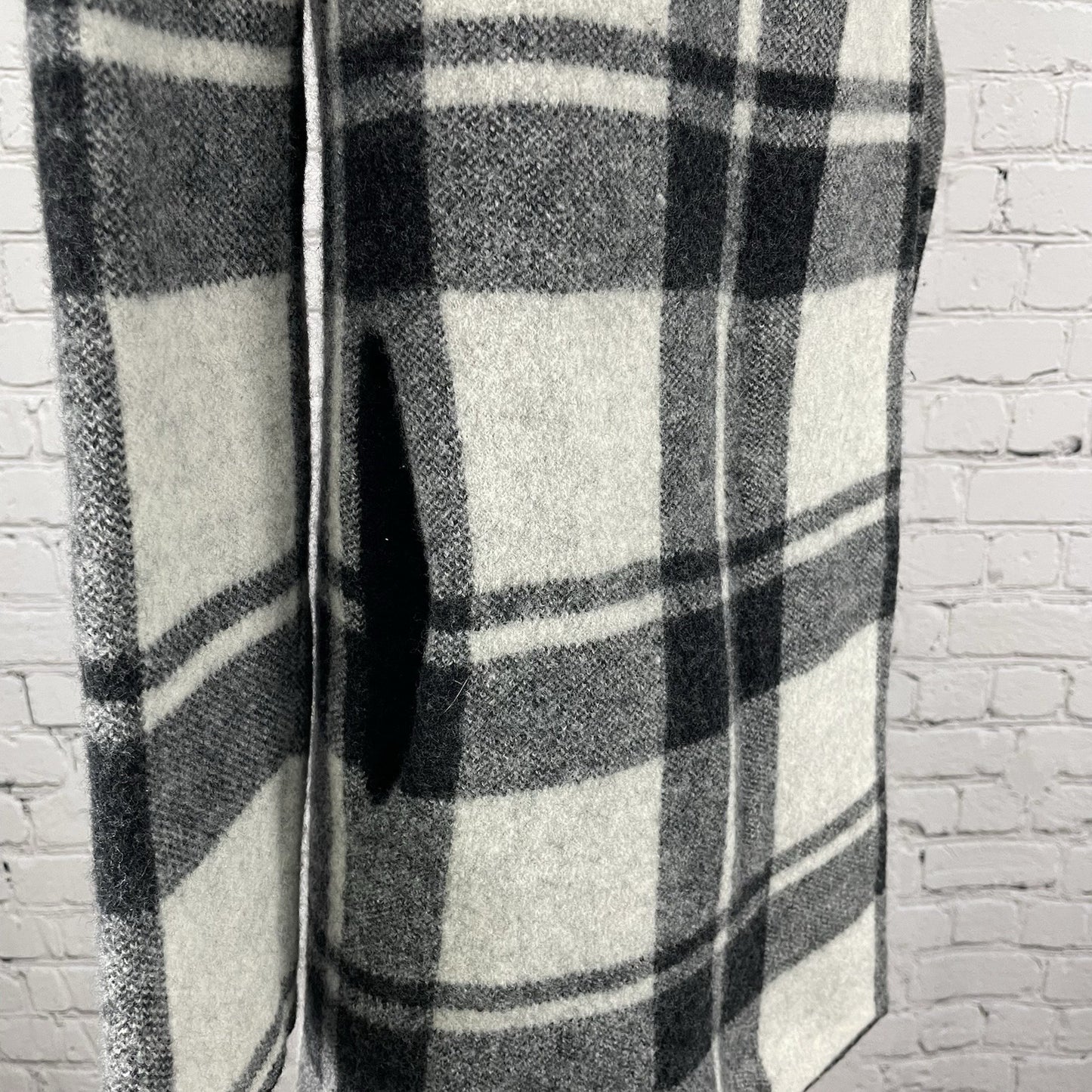 Field Flower Anthropologie Grey Plaid 100% Wool Open Jacket Pockets Size XS
