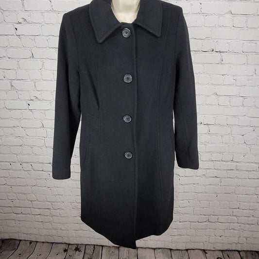 Anne Klein Black Wool Cashmere Blend Buttoned Lined Pockets Over Coat Size 6