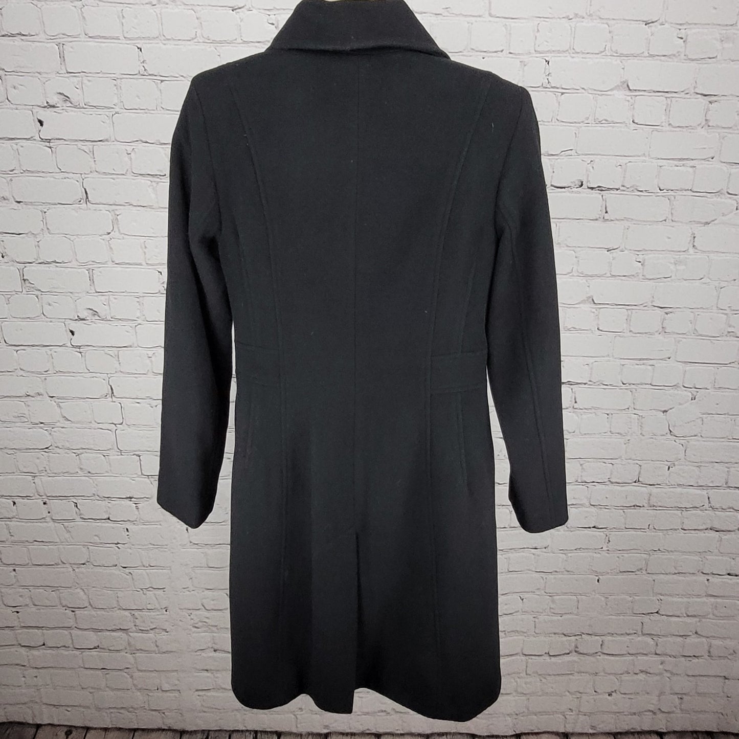 Anne Klein Black Wool Cashmere Blend Buttoned Lined Pockets Over Coat Size 6