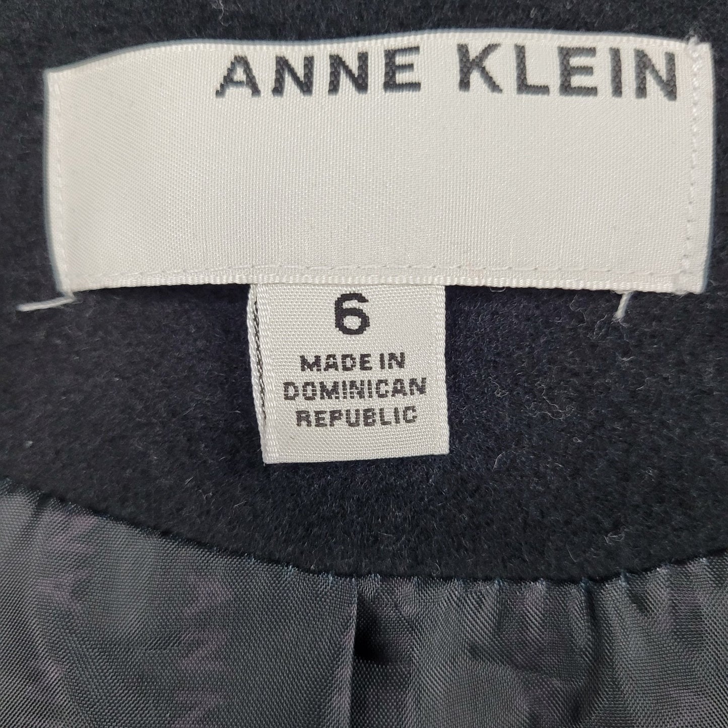 Anne Klein Black Wool Cashmere Blend Buttoned Lined Pockets Over Coat Size 6