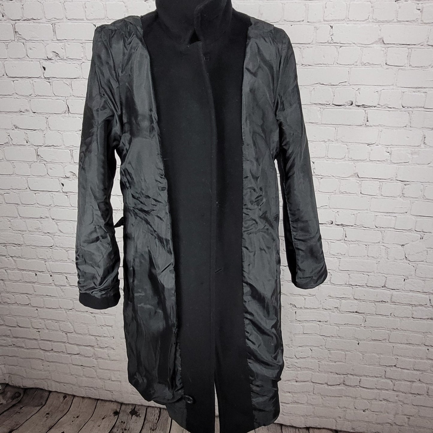 Anne Klein Black Wool Cashmere Blend Buttoned Lined Pockets Over Coat Size 6