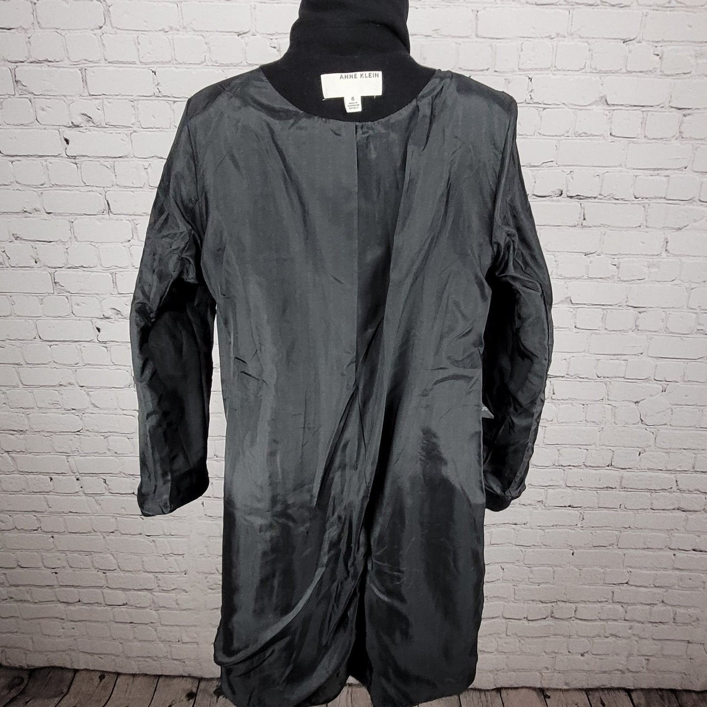 Anne Klein Black Wool Cashmere Blend Buttoned Lined Pockets Over Coat Size 6