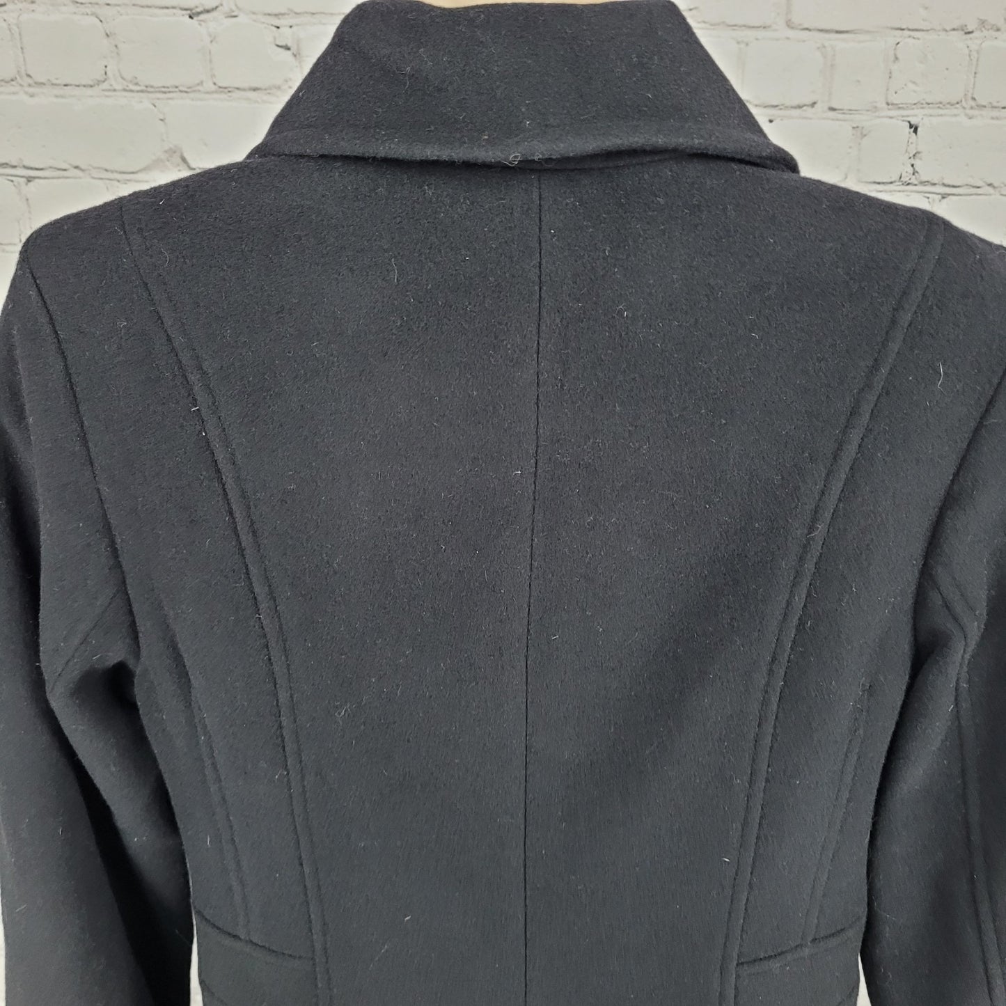 Anne Klein Black Wool Cashmere Blend Buttoned Lined Pockets Over Coat Size 6