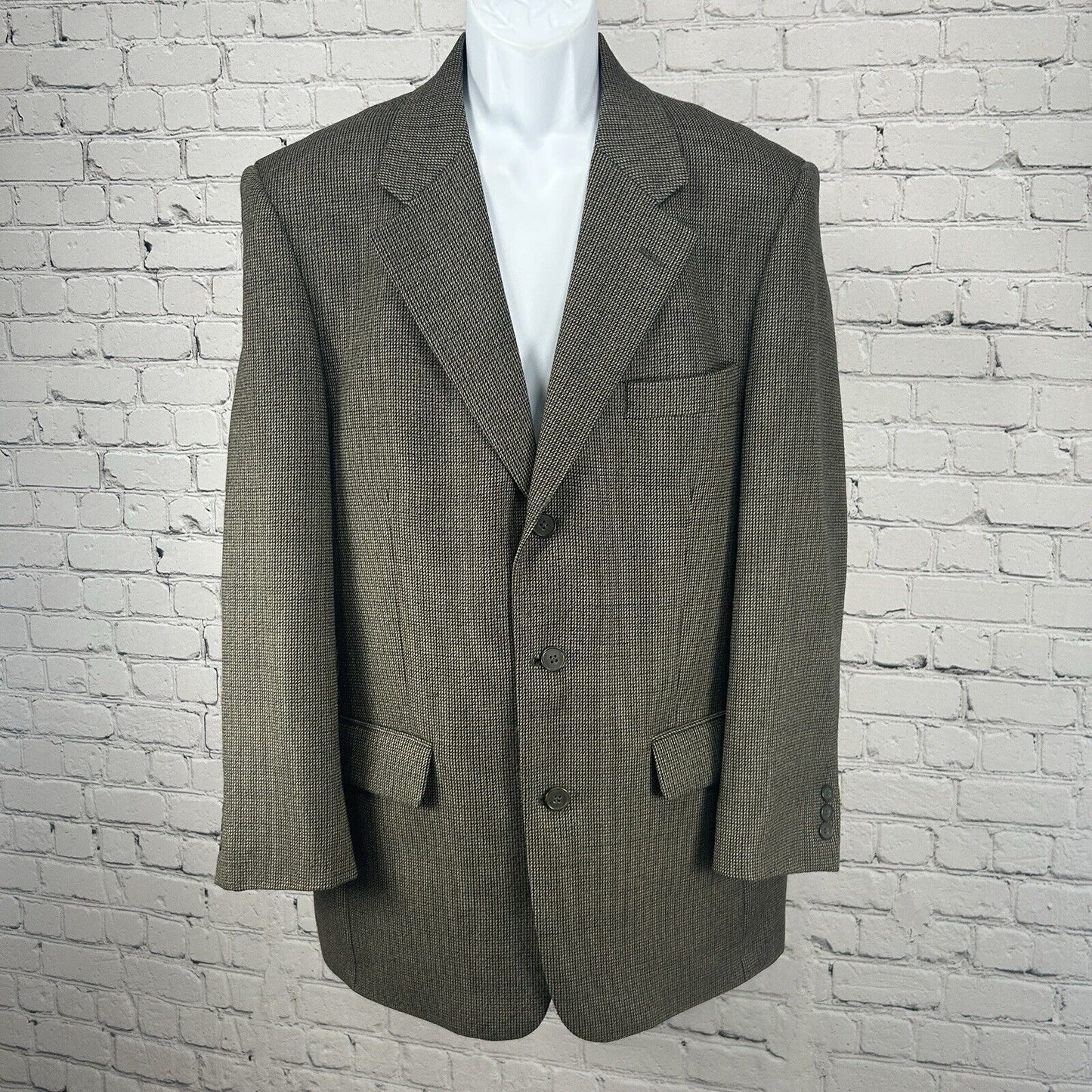 VTG Claiborne Brown Worsted Wool Nailhead 3 Button Sport Coat Blazer Size 40R