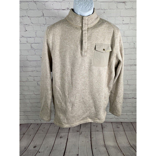 Woolrich Beige Snap Up Chest Pull Over Cable Knit Sweater Sweatshirt Men’s L