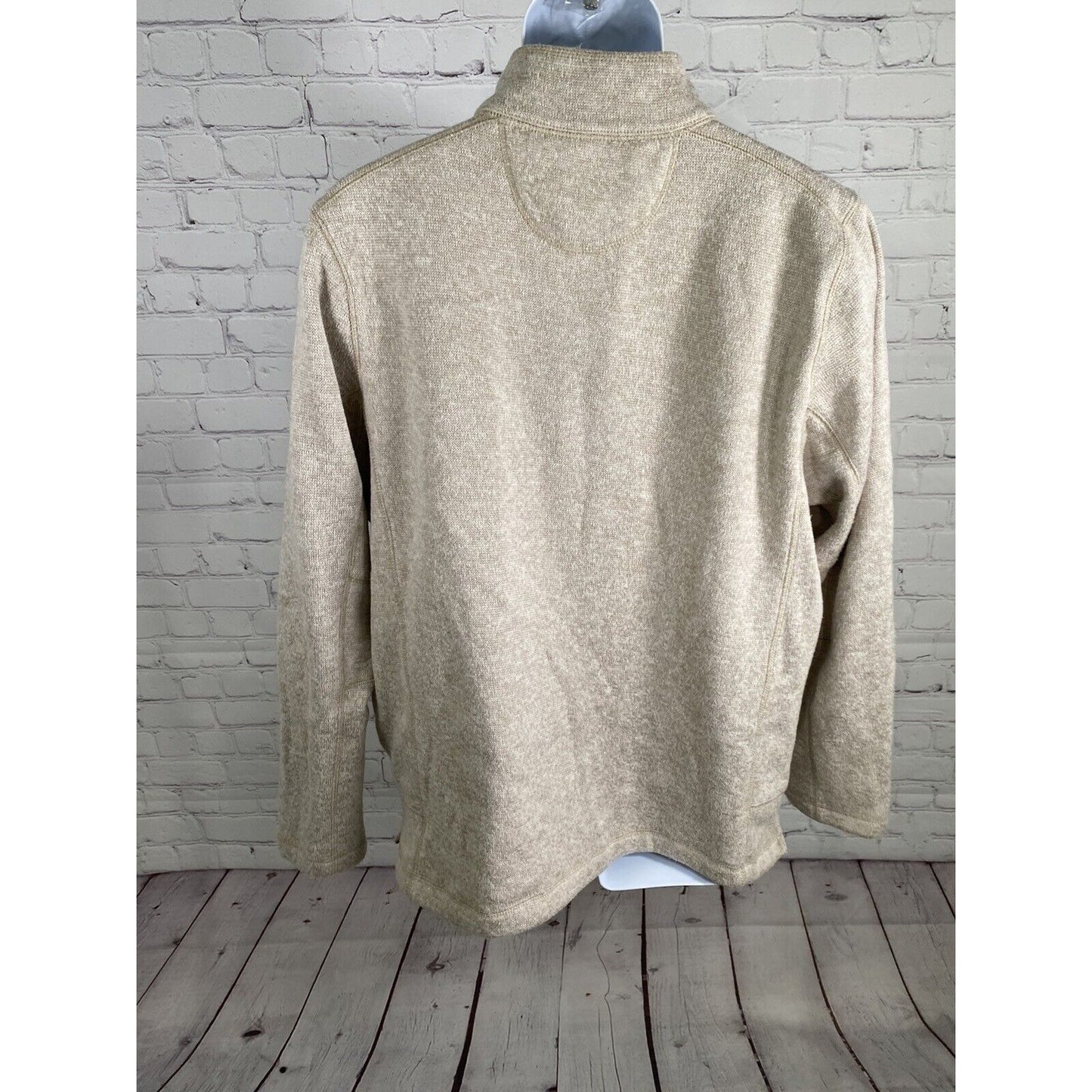 Woolrich Beige Snap Up Chest Pull Over Cable Knit Sweater Sweatshirt Men’s L