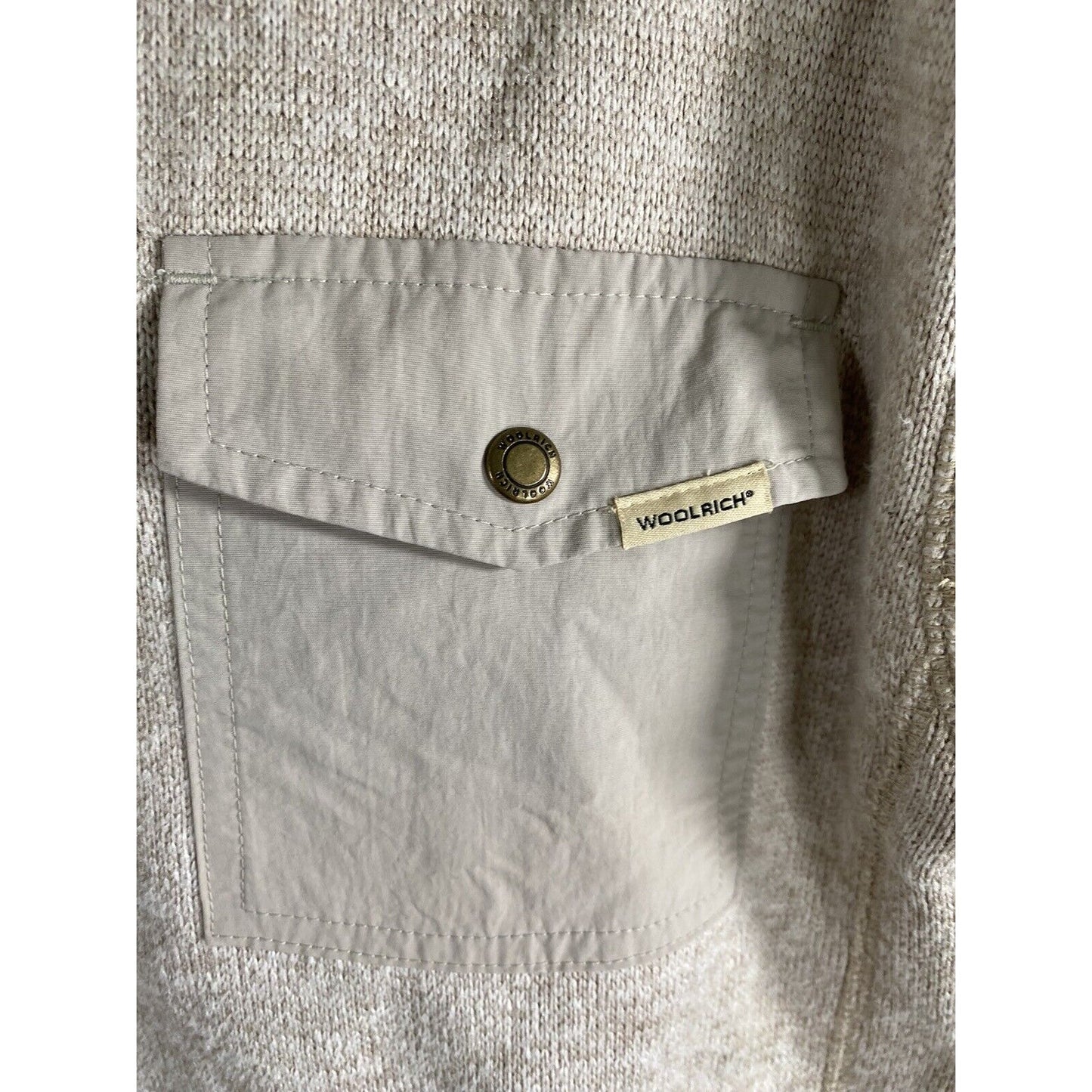 Woolrich Beige Snap Up Chest Pull Over Cable Knit Sweater Sweatshirt Men’s L