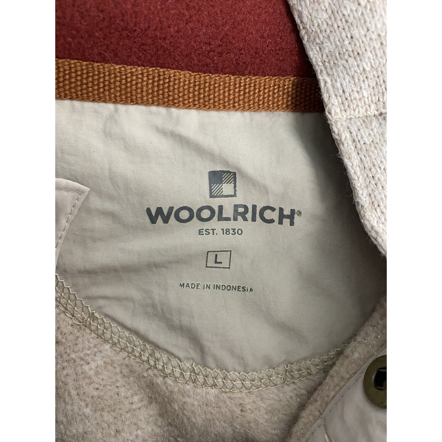 Woolrich Beige Snap Up Chest Pull Over Cable Knit Sweater Sweatshirt Men’s L