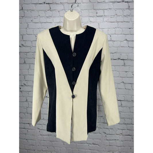 VTG Sheri Martin New York Beige Black Button Up Overcoat Women’s Size 10