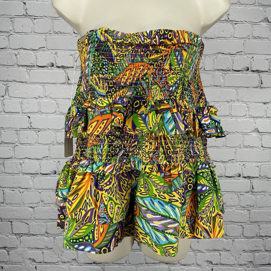 NWD Truly 4 You Colorful Leaf Print Smocked Ruffle Strapless Top Size Large L