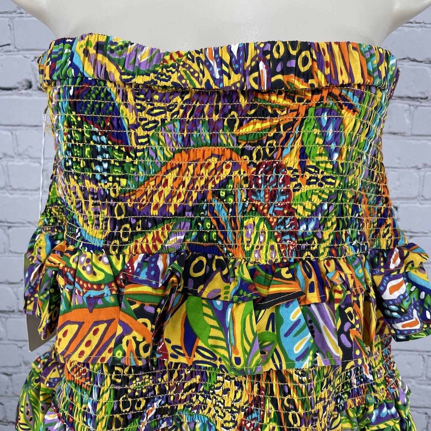 NWD Truly 4 You Colorful Leaf Print Smocked Ruffle Strapless Top Size Large L