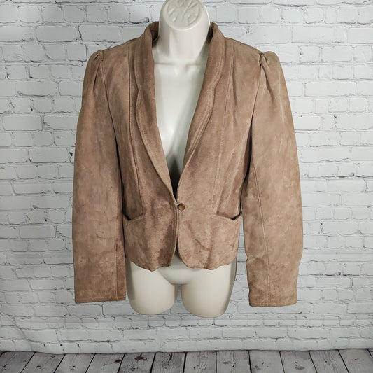 VTG Winlit Genuine Tan Suede Leather Lined Outer Pockets Women's Jacket Size 7/8
