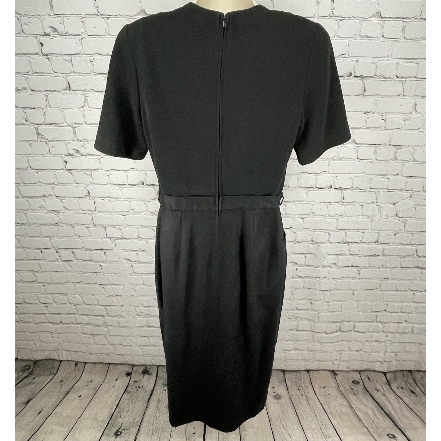 David Warren Black Linen Blend Buttoned Lined Zipped Sheath Midi Dress Size 10