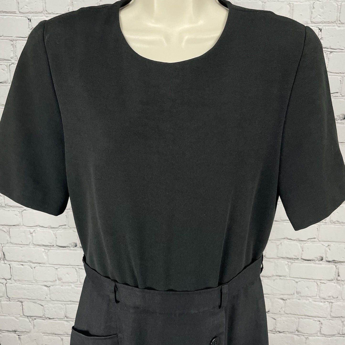 David Warren Black Linen Blend Buttoned Lined Zipped Sheath Midi Dress Size 10