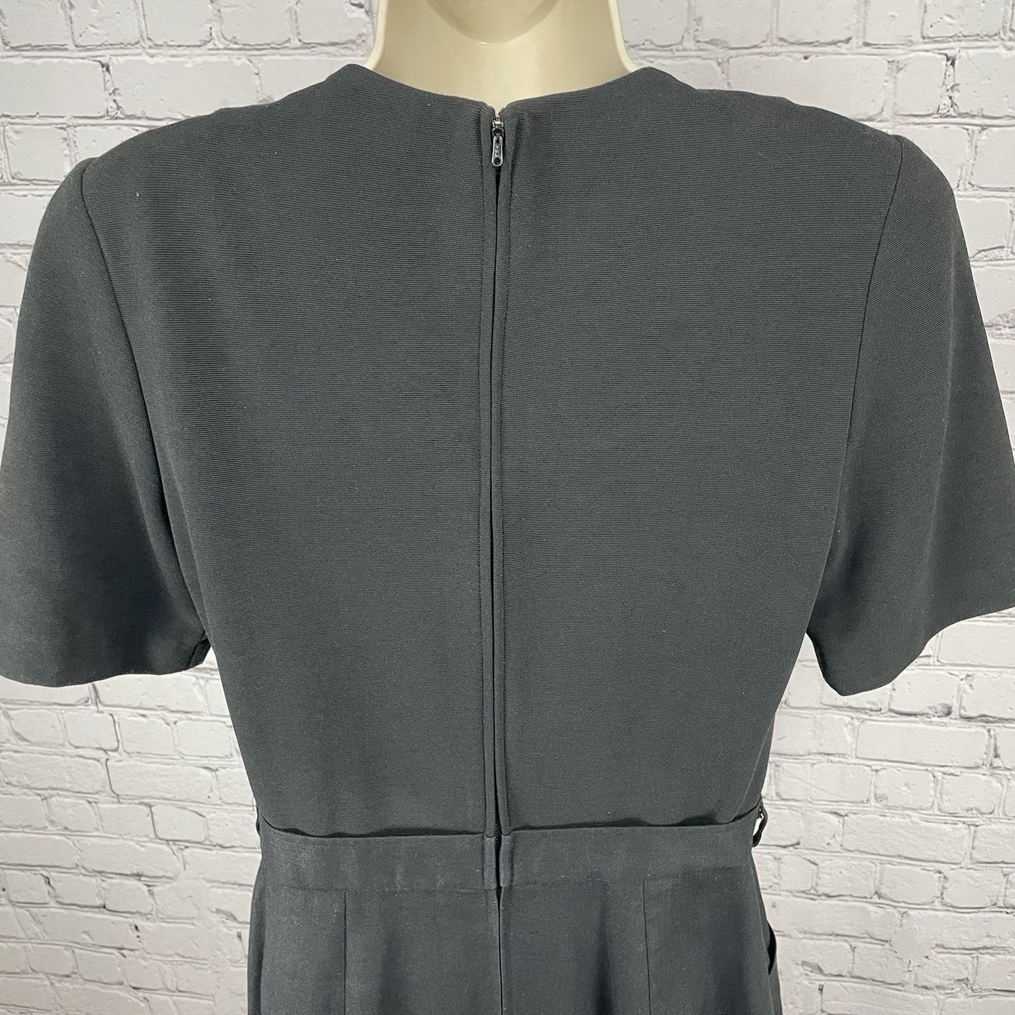 David Warren Black Linen Blend Buttoned Lined Zipped Sheath Midi Dress Size 10
