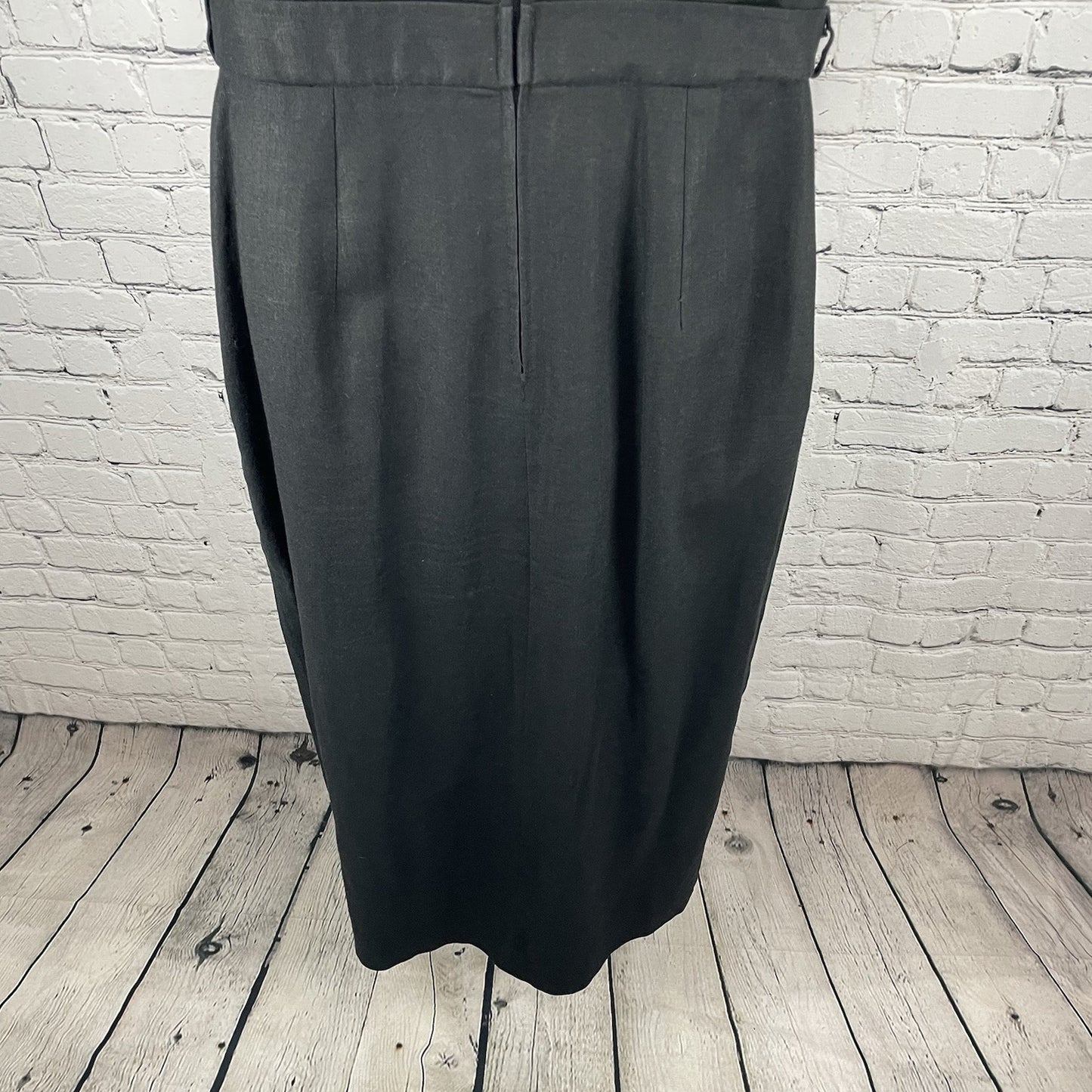 David Warren Black Linen Blend Buttoned Lined Zipped Sheath Midi Dress Size 10