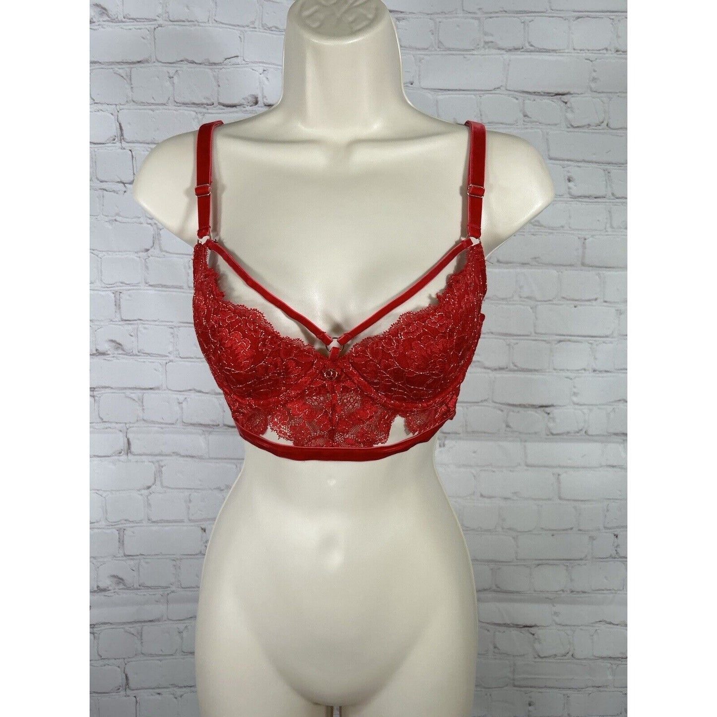 Lovehoney Lingerie Red Lace Velvet Strappy Front Back Close Underwire Bra L