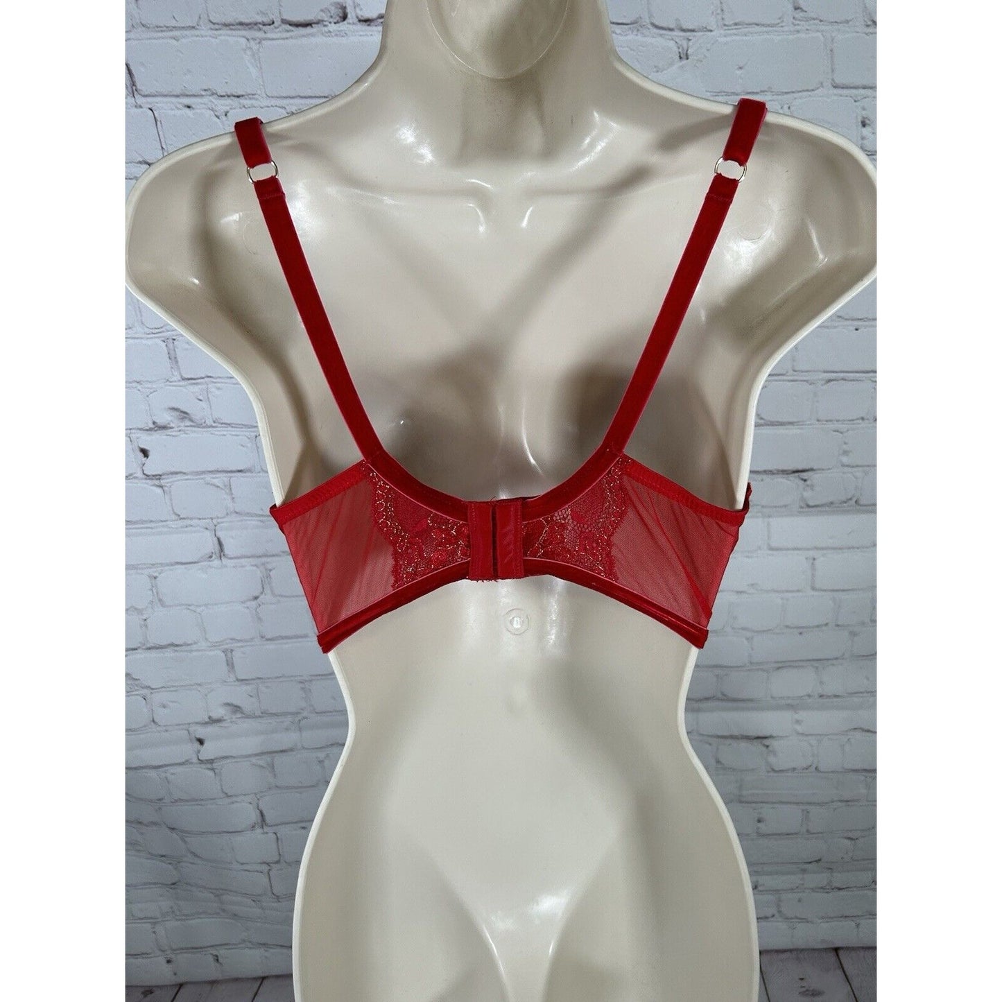 Lovehoney Lingerie Red Lace Velvet Strappy Front Back Close Underwire Bra L