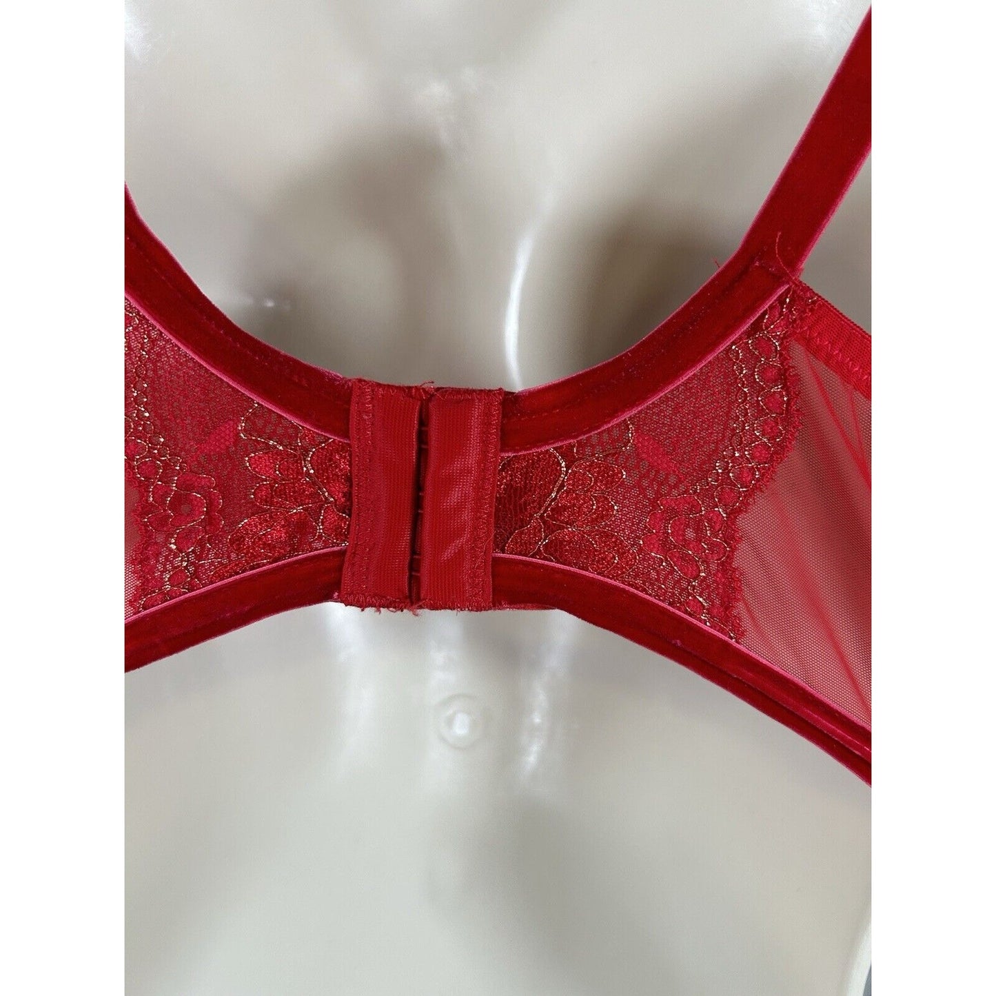 Lovehoney Lingerie Red Lace Velvet Strappy Front Back Close Underwire Bra L