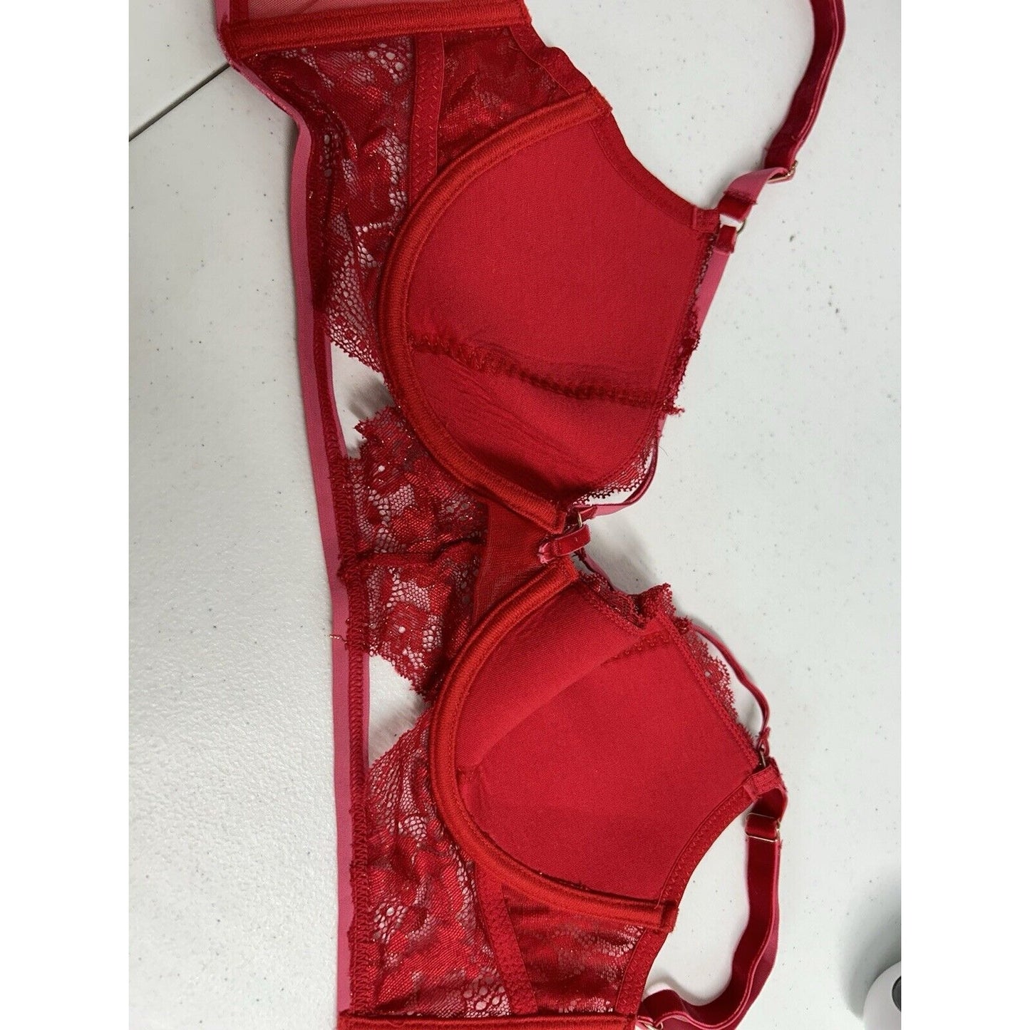Lovehoney Lingerie Red Lace Velvet Strappy Front Back Close Underwire Bra L