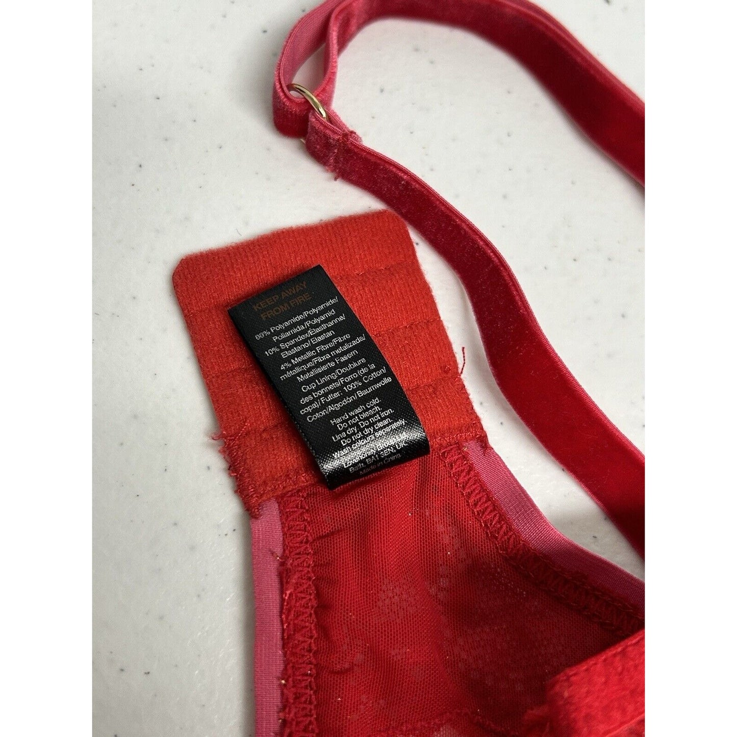 Lovehoney Lingerie Red Lace Velvet Strappy Front Back Close Underwire Bra L