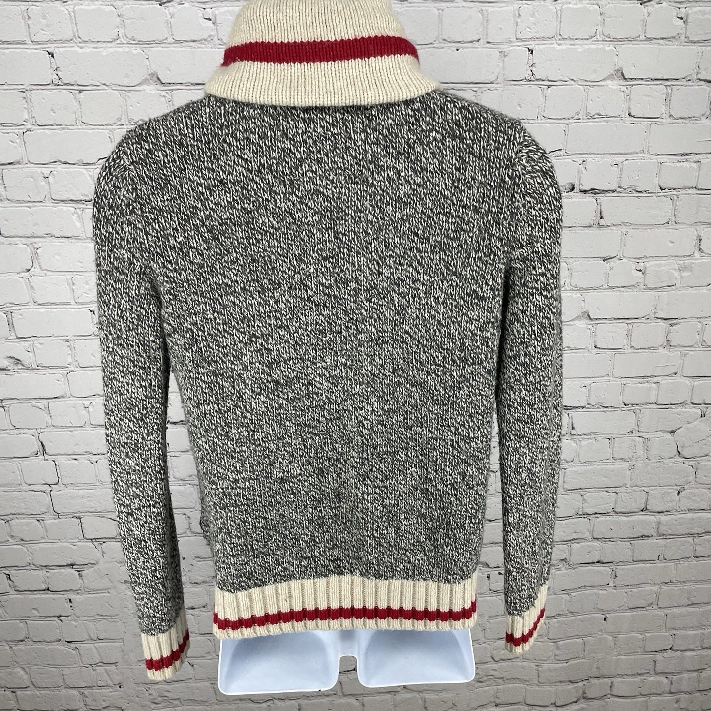 Roots Cabin Grey & Beige Heritage Shawl Cabin Buttoned Cardigan Size Medium M