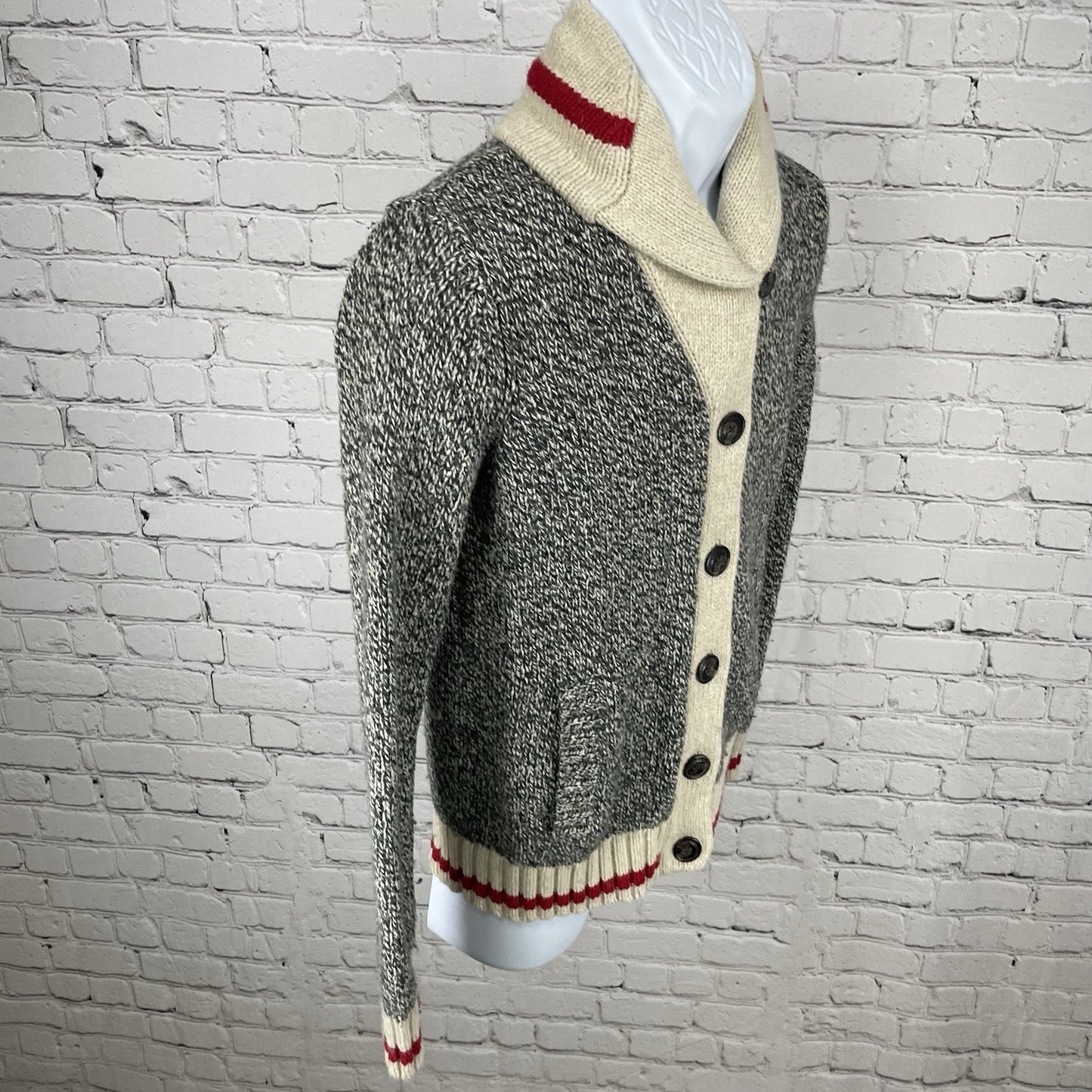 Roots Cabin Grey & Beige Heritage Shawl Cabin Buttoned Cardigan Size Medium M