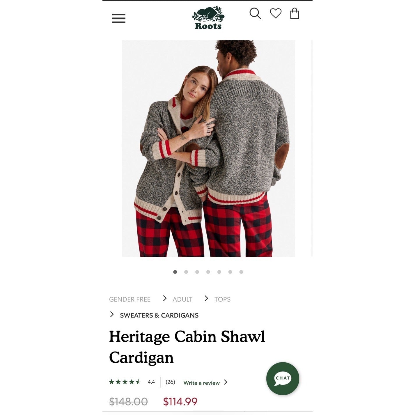Roots Cabin Grey & Beige Heritage Shawl Cabin Buttoned Cardigan Size Medium M