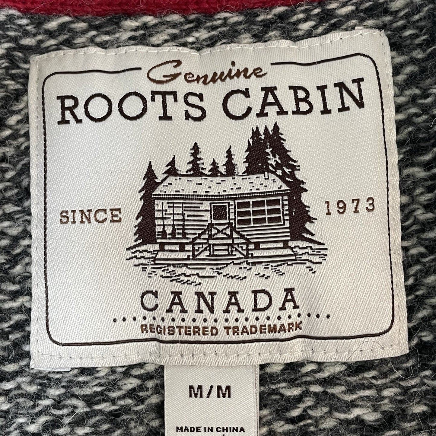 Roots Cabin Grey & Beige Heritage Shawl Cabin Buttoned Cardigan Size Medium M