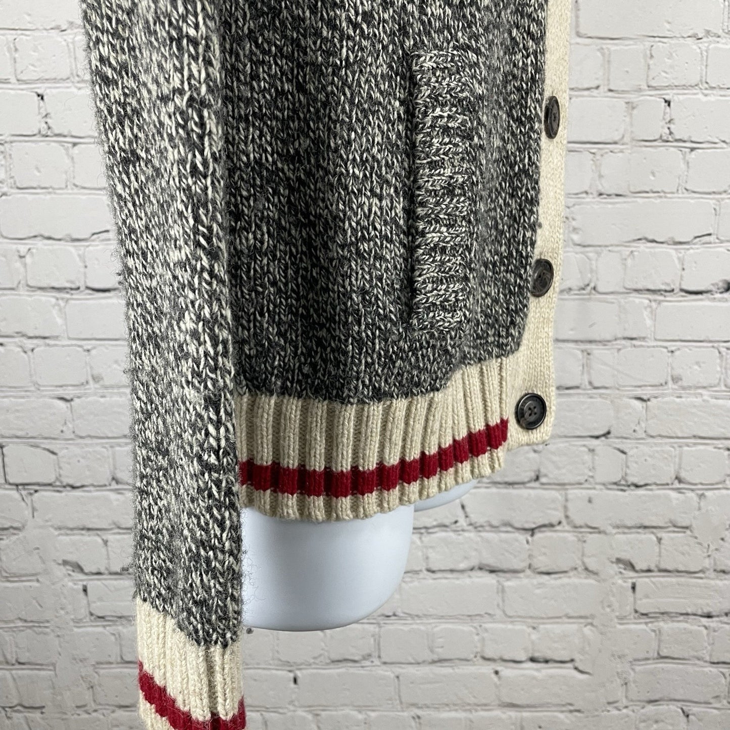Roots Cabin Grey & Beige Heritage Shawl Cabin Buttoned Cardigan Size Medium M