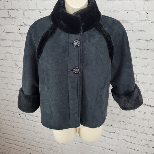 Drew Black Faux Vegan Suede Soft Fur Lined Crop Jacket USA Made Size Small S