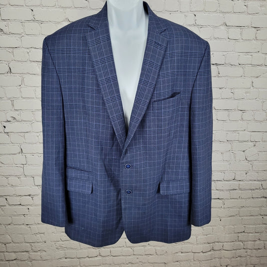 Van Heusen Studio Blue Plaid 2 Button Vented Notch Blazer Sport Coat Size 48R