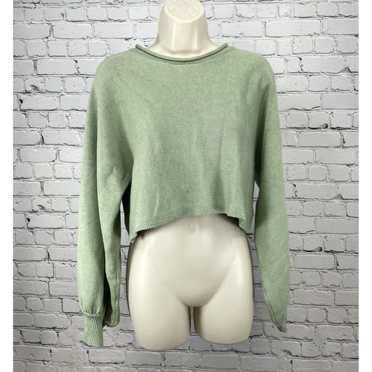 Princess Polly Green Chunky Knit Slouchy Cropped Balloon Sleeve Sweater XS/S