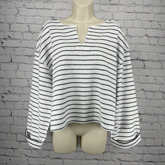 Urban Outfitters White Striped Oversized Boxy Long Sleeve Sweater Size Small S