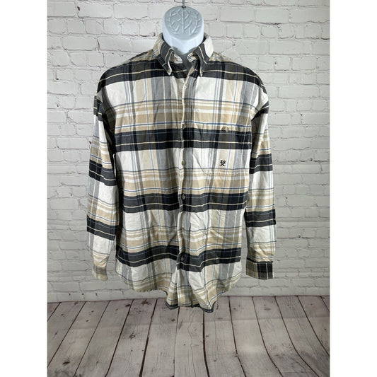 Twenty X Wrangler Jean Co Plaid White Brown Blue Long Sleeve Button Plaid XL