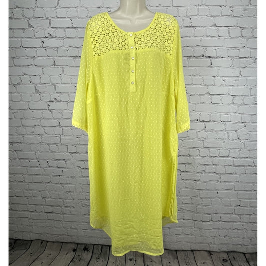 NWT Mustard Yellow Crochet Lightweight Kurti 3/4 Sleeve Lined Dress Size 7 US 24