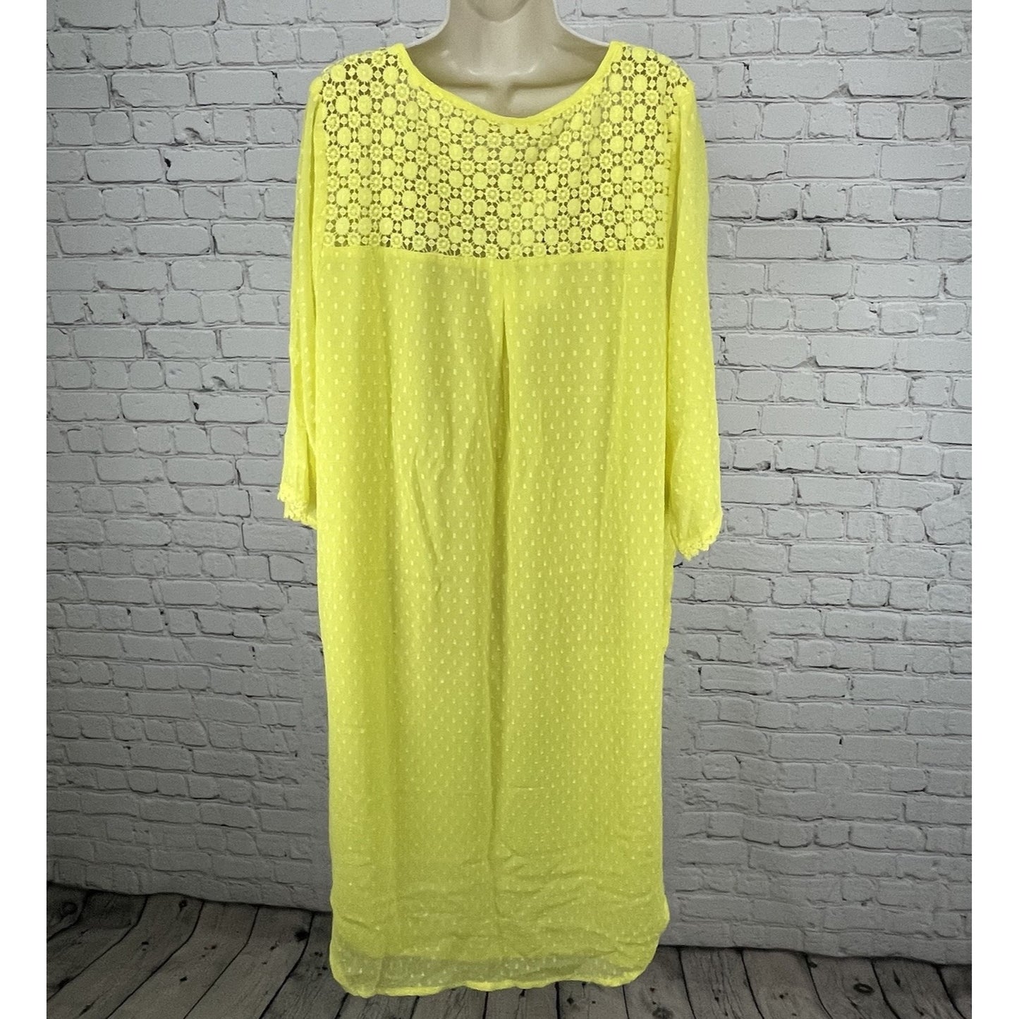 NWT Mustard Yellow Crochet Lightweight Kurti 3/4 Sleeve Lined Dress Size 7 US 24