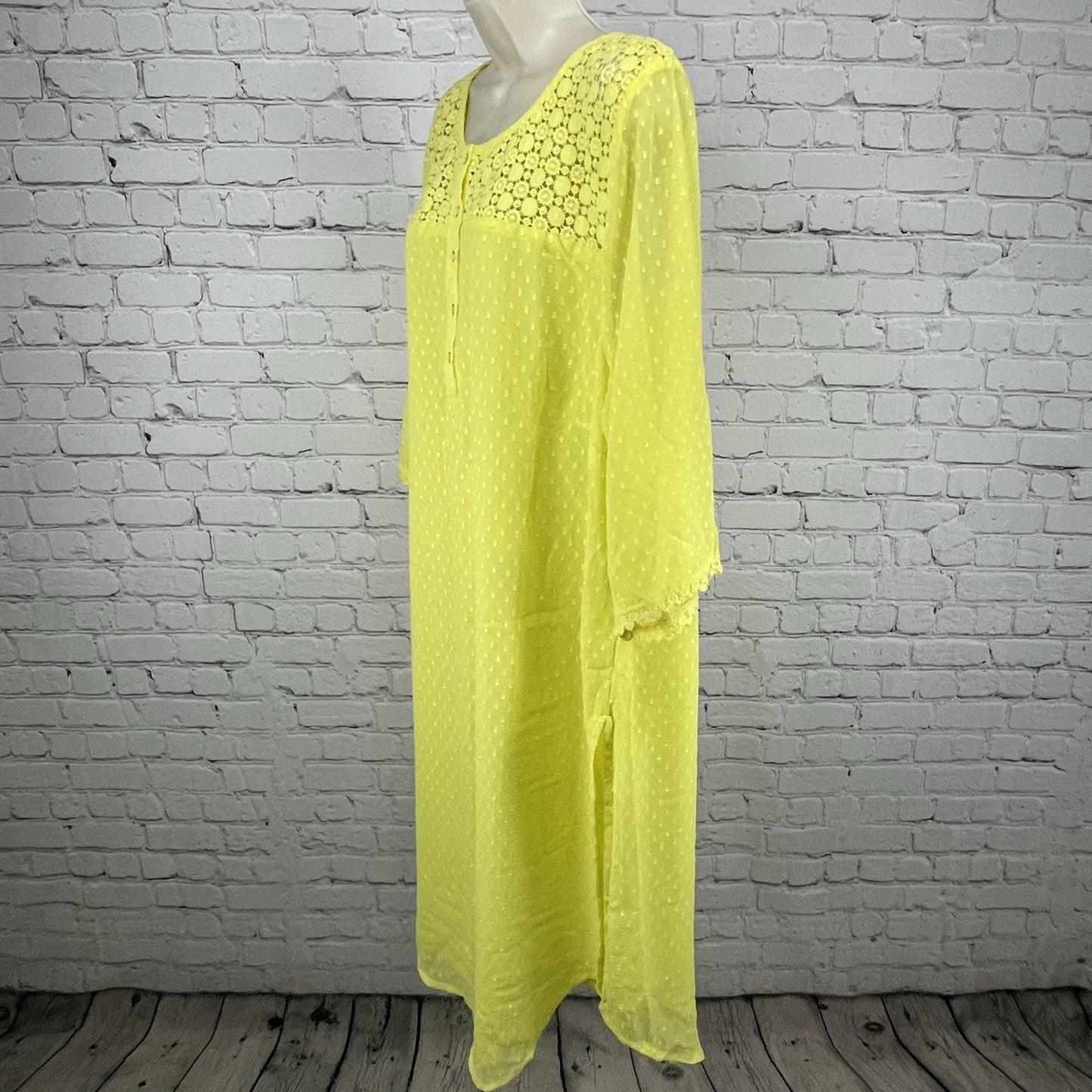 NWT Mustard Yellow Crochet Lightweight Kurti 3/4 Sleeve Lined Dress Size 7 US 24