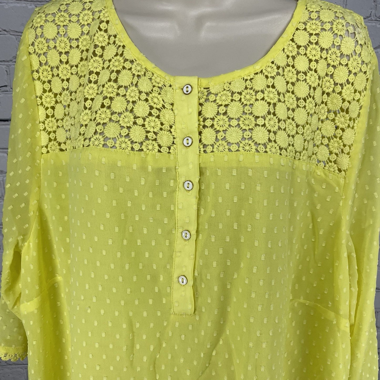NWT Mustard Yellow Crochet Lightweight Kurti 3/4 Sleeve Lined Dress Size 7 US 24