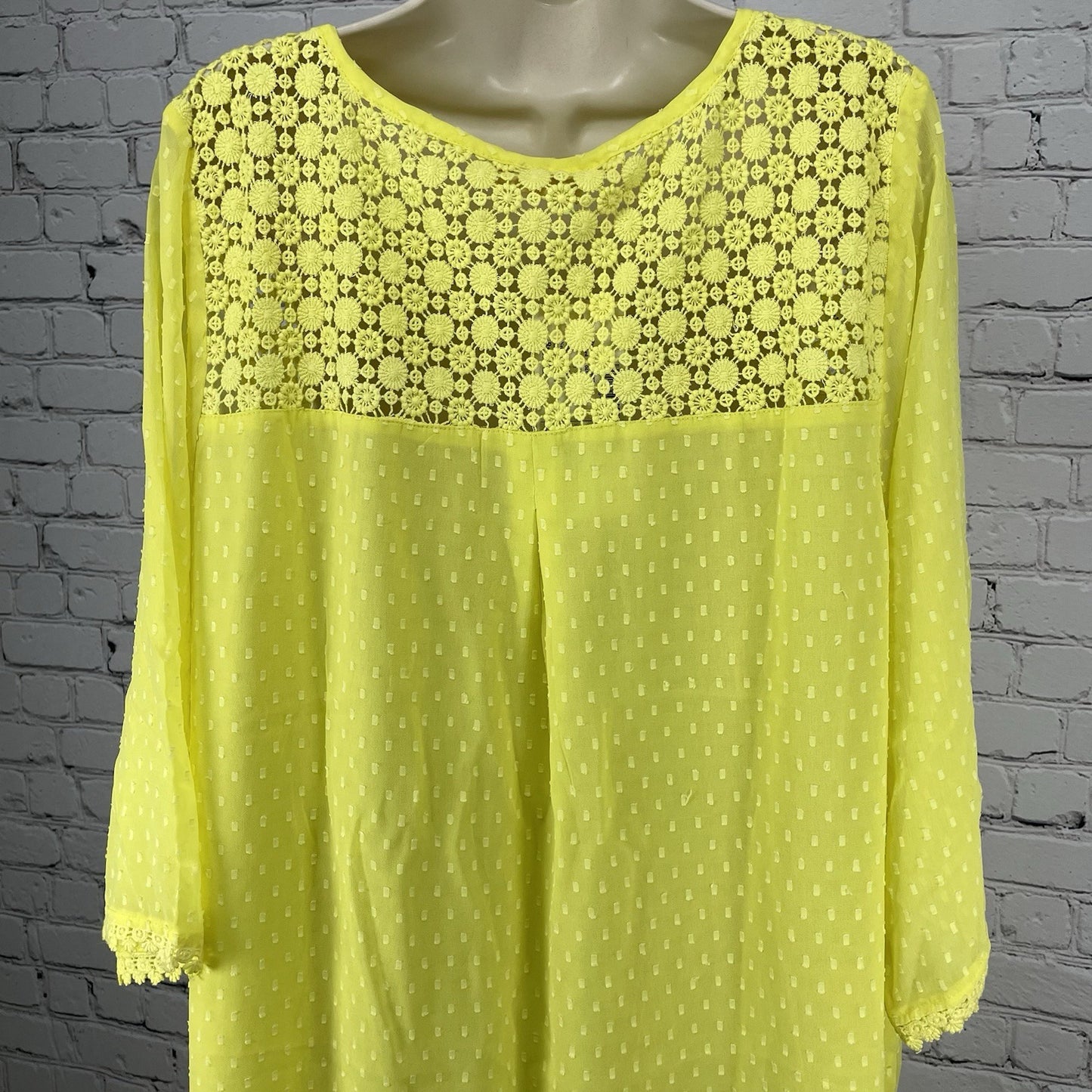 NWT Mustard Yellow Crochet Lightweight Kurti 3/4 Sleeve Lined Dress Size 7 US 24