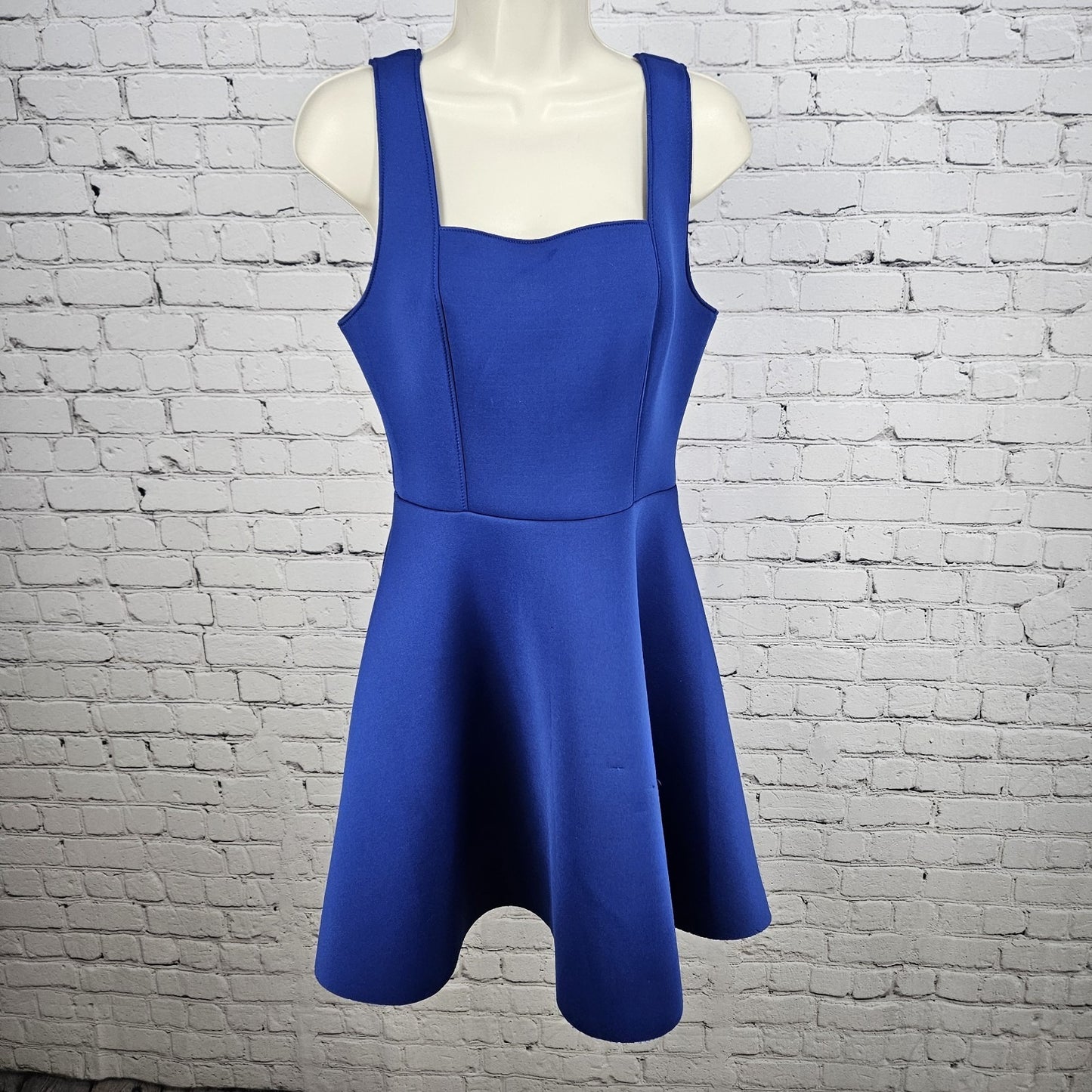 AQUA Blue Sleeveless Square Neck Stretch A-Line Short Dress USA Medium M