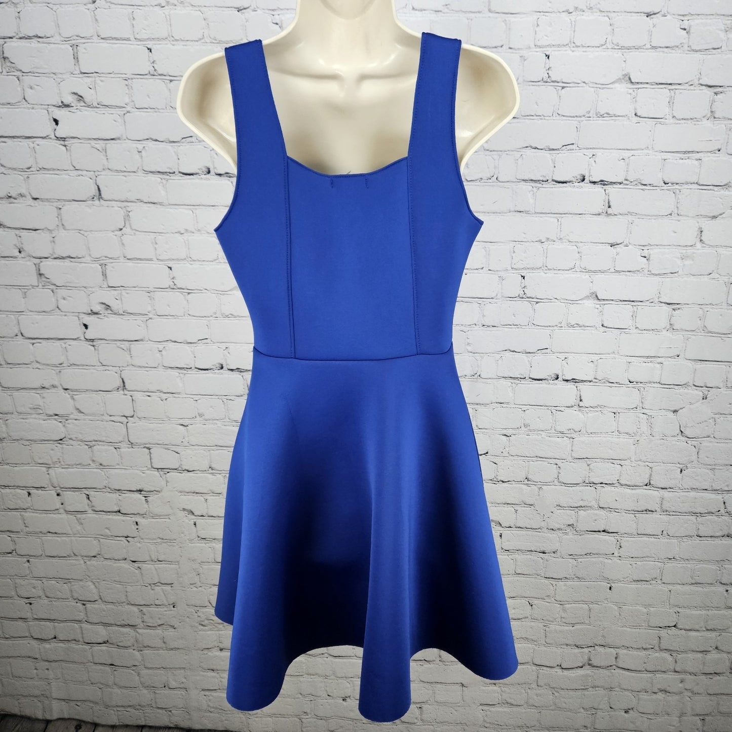 AQUA Blue Sleeveless Square Neck Stretch A-Line Short Dress USA Medium M