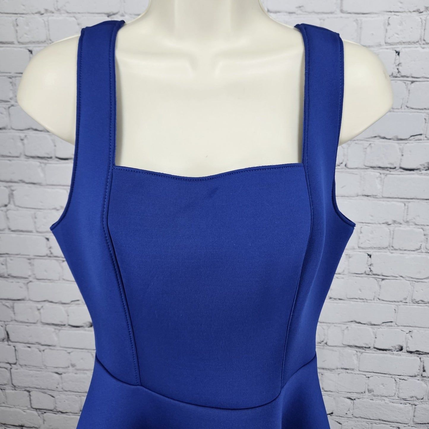 AQUA Blue Sleeveless Square Neck Stretch A-Line Short Dress USA Medium M