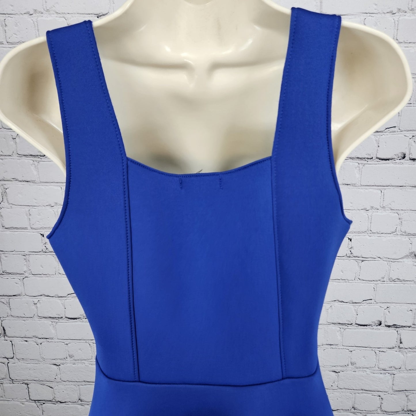 AQUA Blue Sleeveless Square Neck Stretch A-Line Short Dress USA Medium M