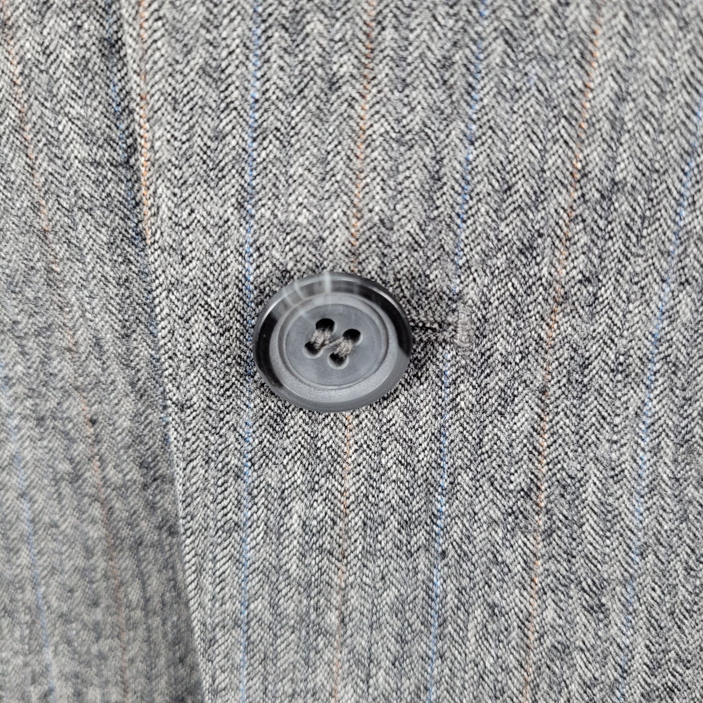 John Brooks Grey Herringbone Full Suit Set Notch Blazer Size 36 Pants 27x33