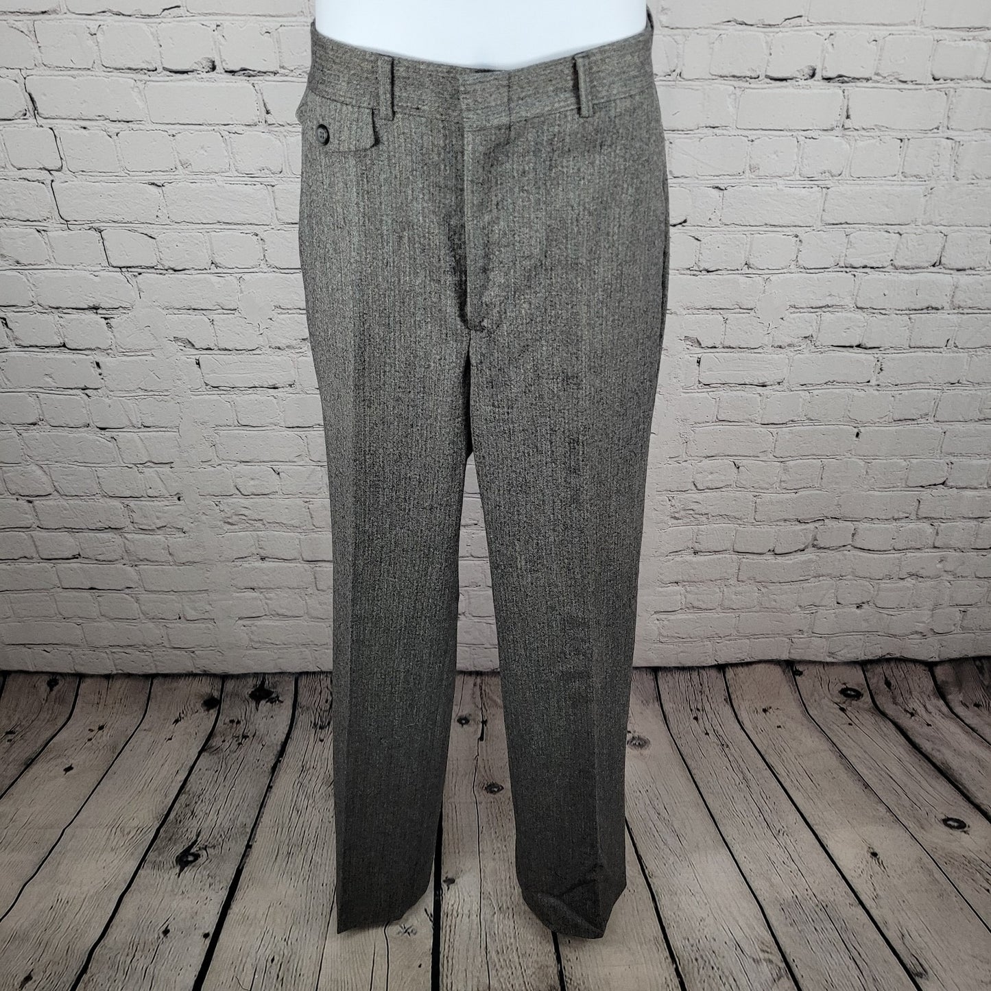 John Brooks Grey Herringbone Full Suit Set Notch Blazer Size 36 Pants 27x33