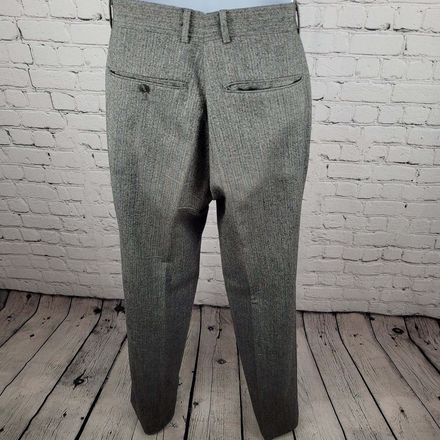John Brooks Grey Herringbone Full Suit Set Notch Blazer Size 36 Pants 27x33